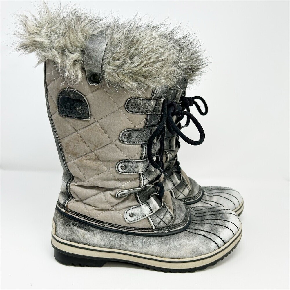 Sorel Tofino Waterproof Snow Boots Womens Gray Lace Up Faux Fur Trim Size 11